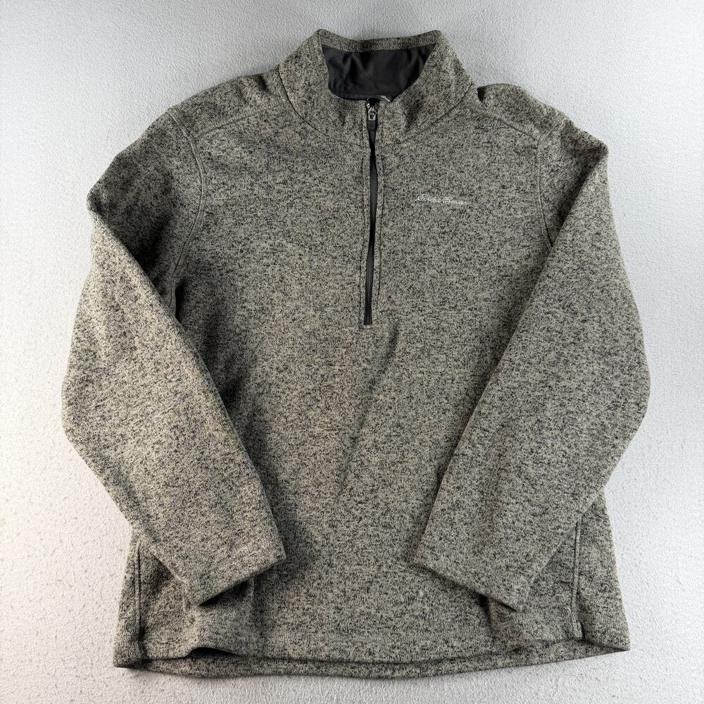 Eddie Bauer Men's XL Gray Heather Quarter Zip Fleece Pullover Sweater